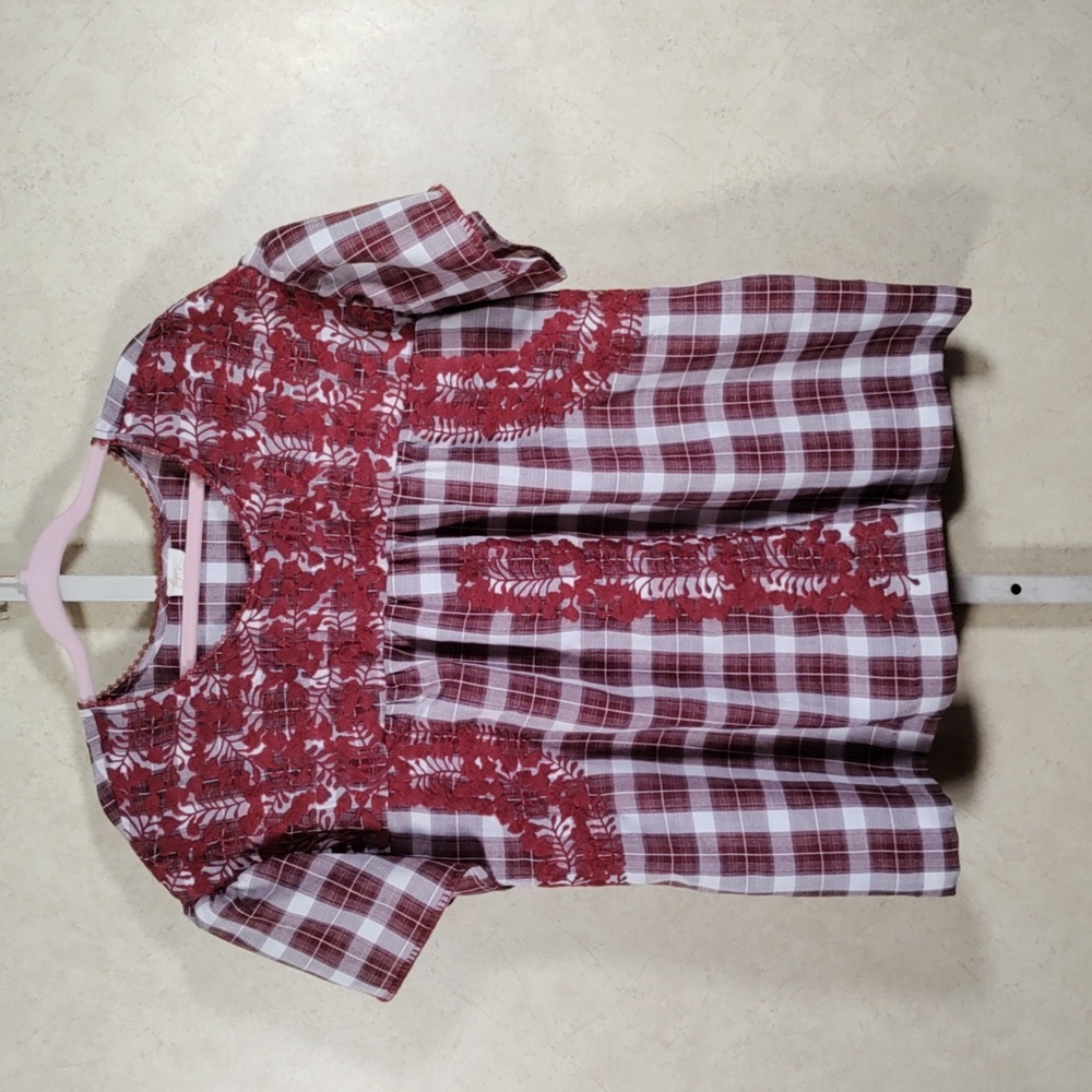 Chic Burgundy Plaid Women's Blouse